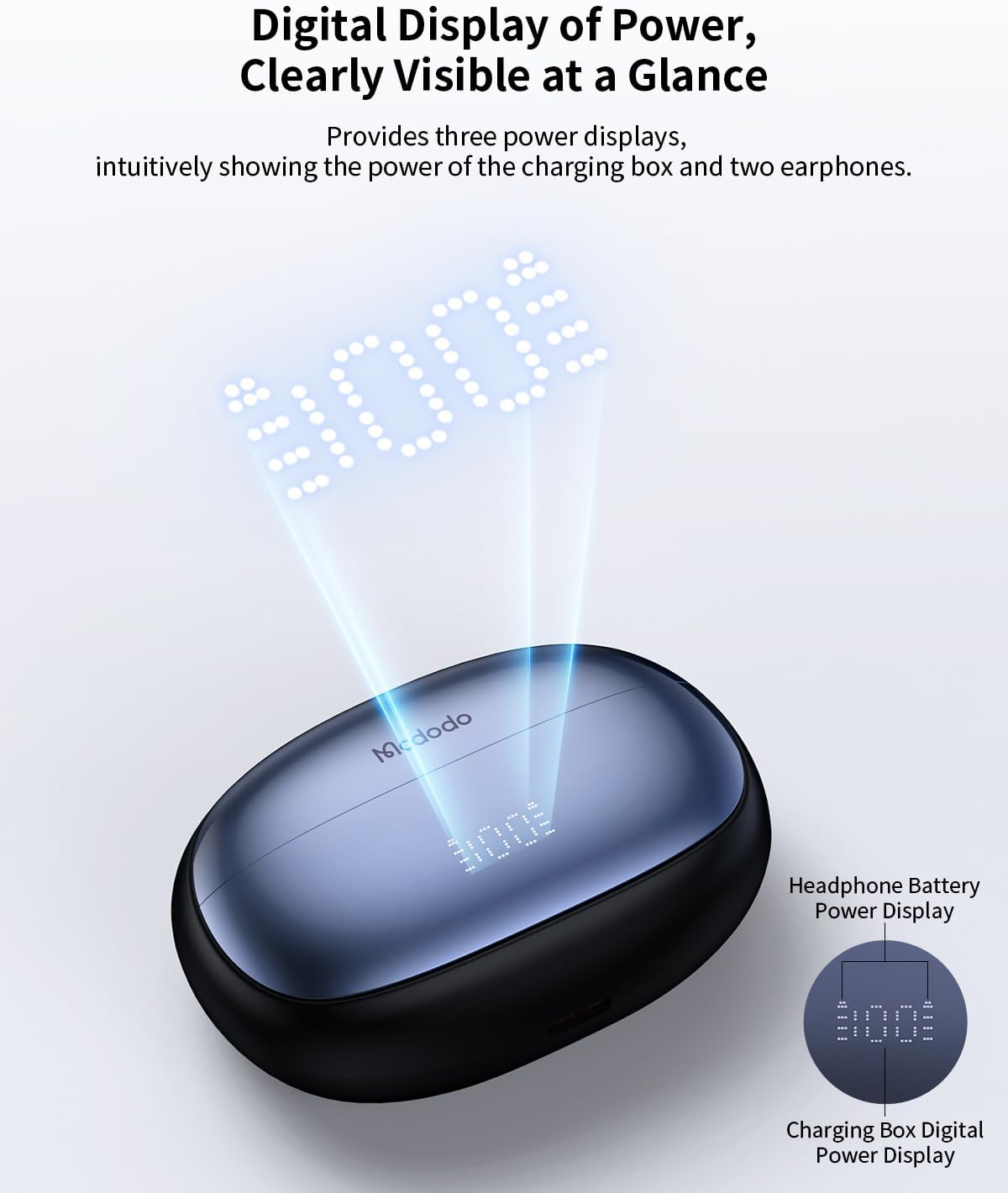 سماعات أذن لاسلكية من ماكدودو بتقنية البلوتوث 5.3 وخاصية إلغاء الضوضاء وشاشة LED - لون أسود