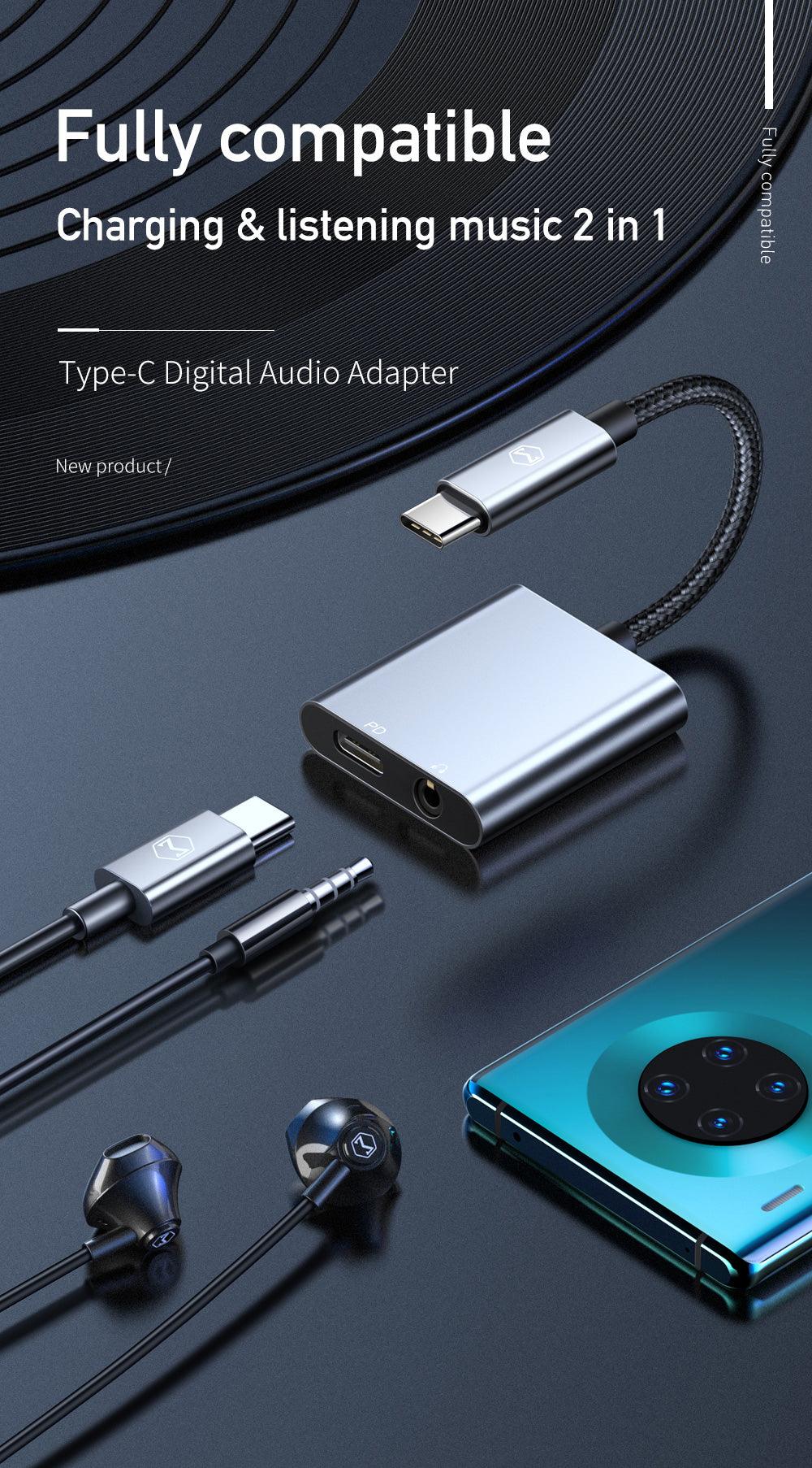 محول صوت Mcdodo Type C إلى DC3.5mm وType C مع شحن سريع 60 واط