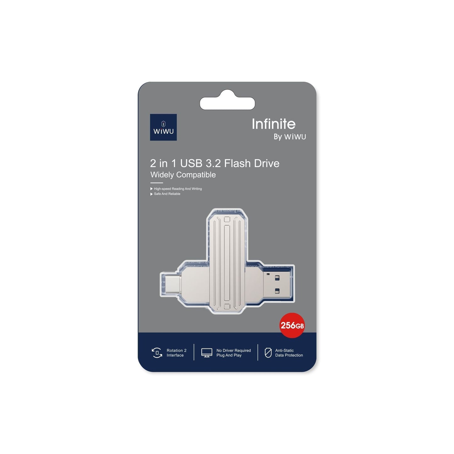 محرك أقراص فلاش WIWU Infinite 2 في 1 USB 3.2 سعة 64 جيجابايت سريع ومتعدد الاستخدامات - فضي