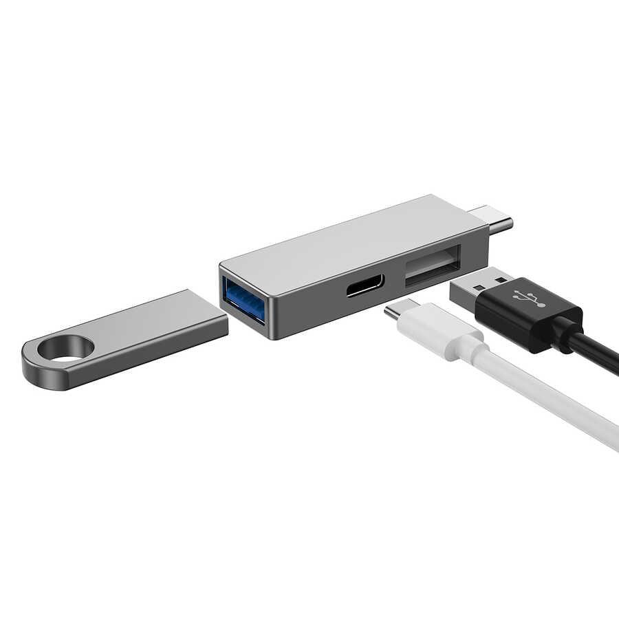 Wiwu Alpha T02 Pro 3 في 1 موزع USB من النوع C مع منفذ PD