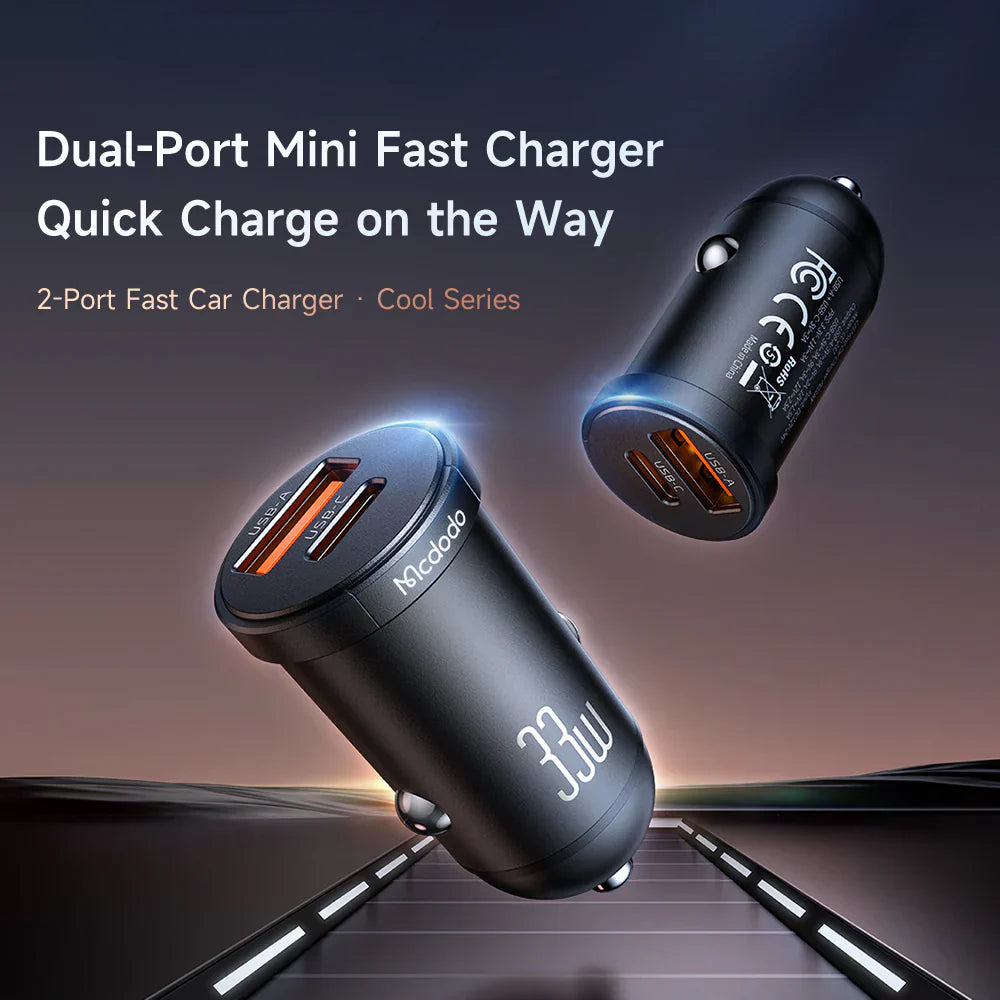 Mcdodo 33W 2 Port Car Charger  Fast USB A & USB C Charging - Black