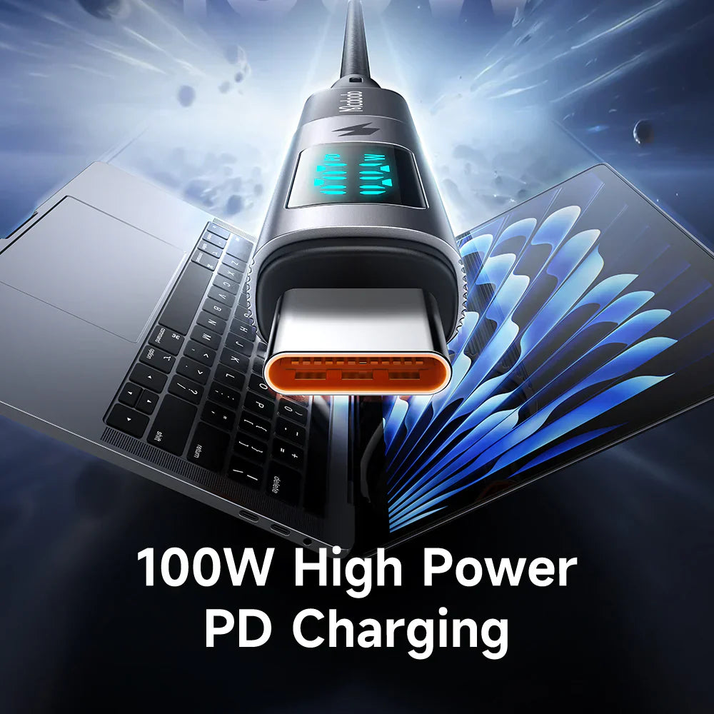 كابل USB-C من ماكدودو مع شاشة عرض وشحن سريع بقوة 100 وات - أسود