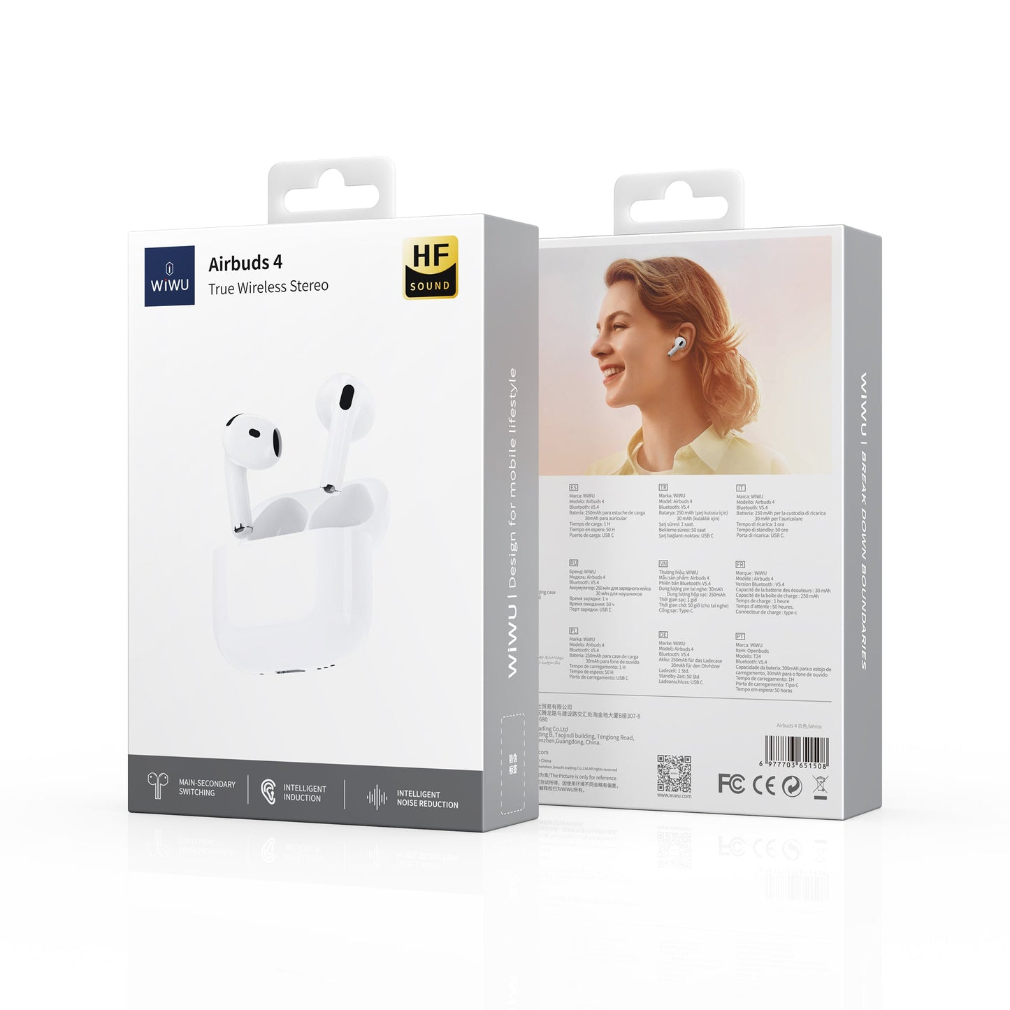 سماعات WIWU Airbuds 4 اللاسلكية من النوع C، مريحة وصوت نقي - بيضاء