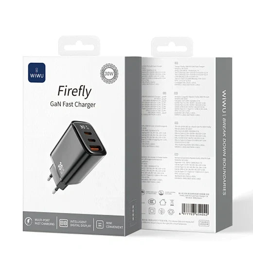 WiWU Firefly 30W GaN PD Fast Charger | 2 USB-C + USB-A