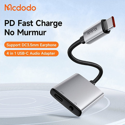 محول صوت MCDODO USB C إلى USB C وAUX 3.5 مم مع DAC - فضي