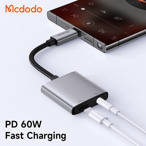 محول صوت MCDODO USB C إلى USB C وAUX 3.5 مم مع DAC - فضي