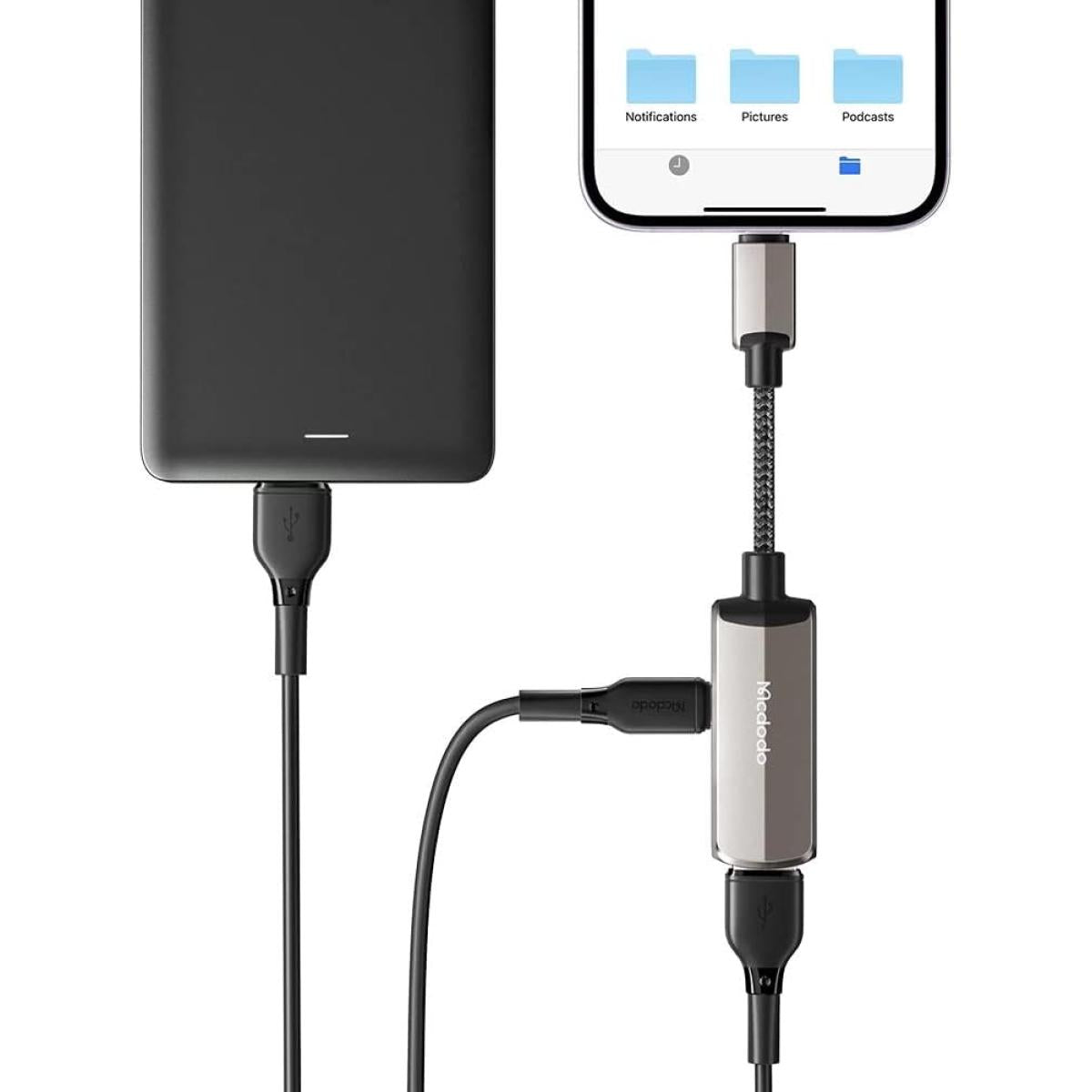 محول ماكدودو لايتنينج ٢ في ١ - USB-A ٣.٠ + منافذ لايتنينج