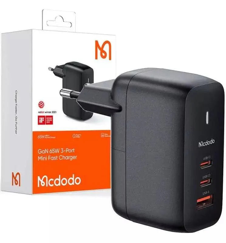 Mcdodo GaN 65W Multi Port Fast Charger Charge 3 Devices Fast - Black