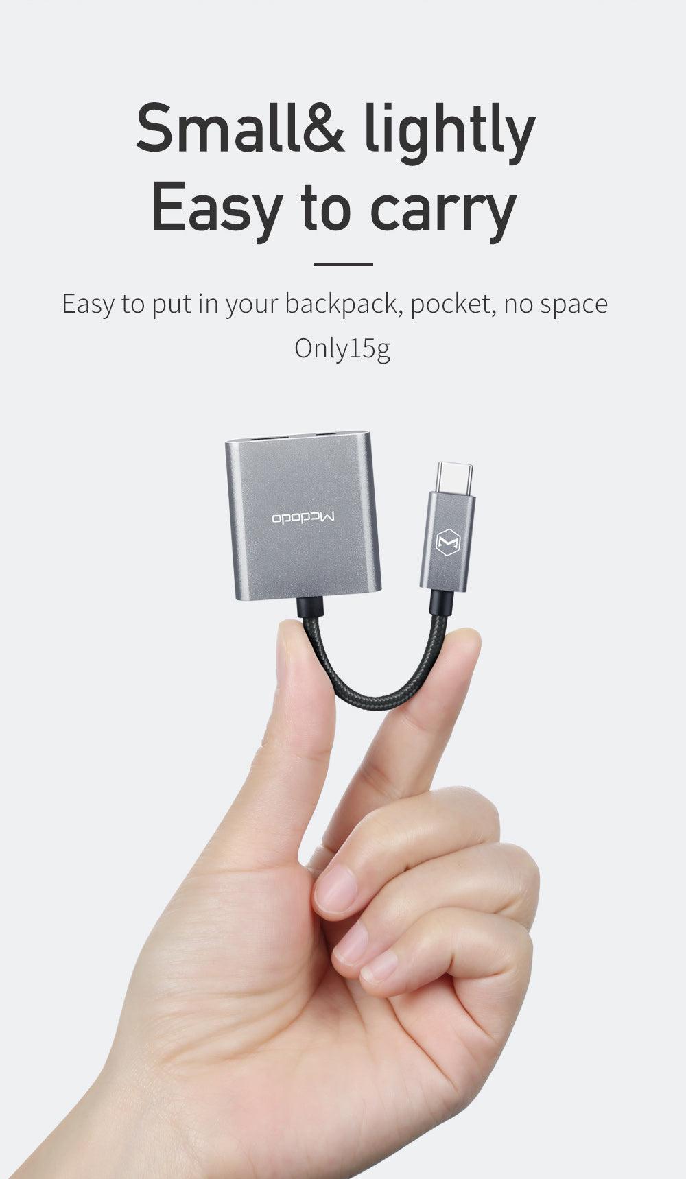 محول صوت Mcdodo Type C إلى DC3.5mm وType C مع شحن سريع 60 واط