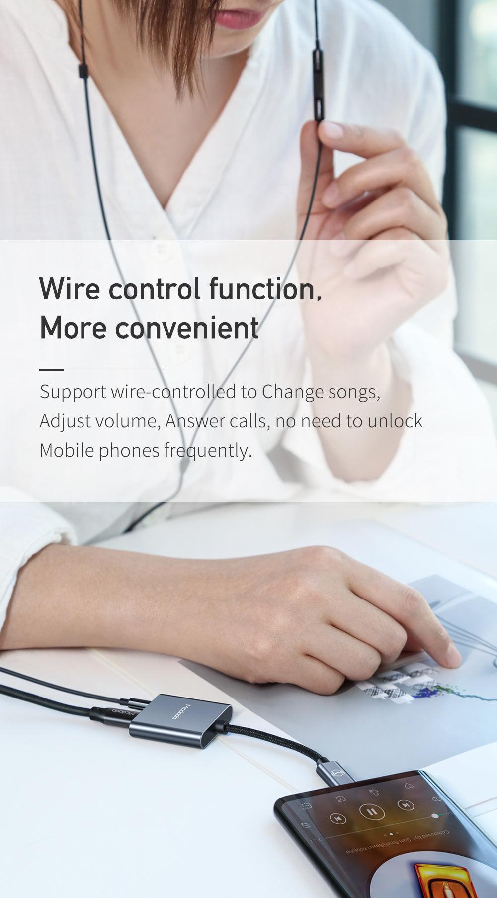 محول صوت Mcdodo Type C إلى DC3.5mm وType C مع شحن سريع 60 واط