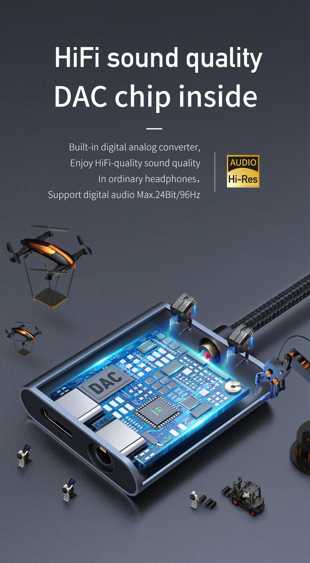 محول صوت Mcdodo Type C إلى DC3.5mm وType C مع شحن سريع 60 واط
