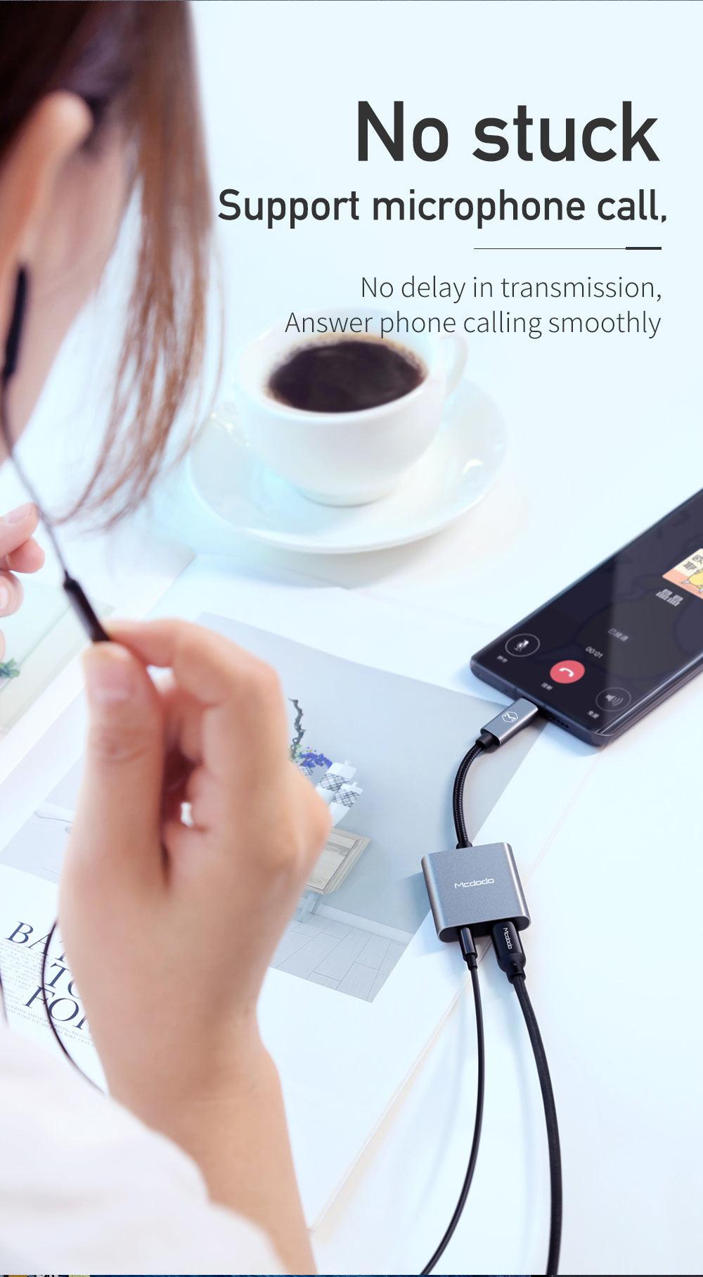 محول صوت Mcdodo Type C إلى DC3.5mm وType C مع شحن سريع 60 واط