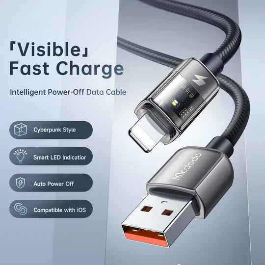 Mcdodo Lightning 1.2m Cable with Auto Power Off & Transparent Design - Black