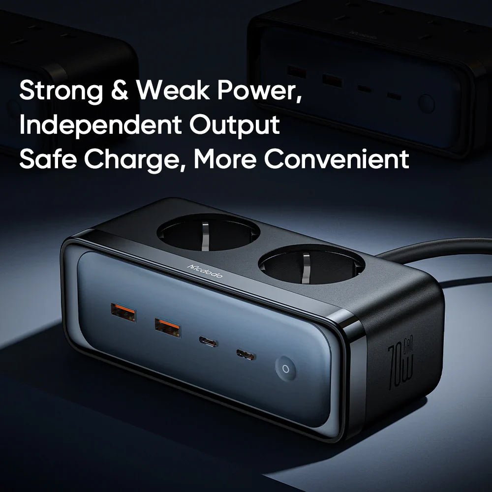 Mcdodo 6 in 1 Power Strip 70W with Lightning Protection - Black