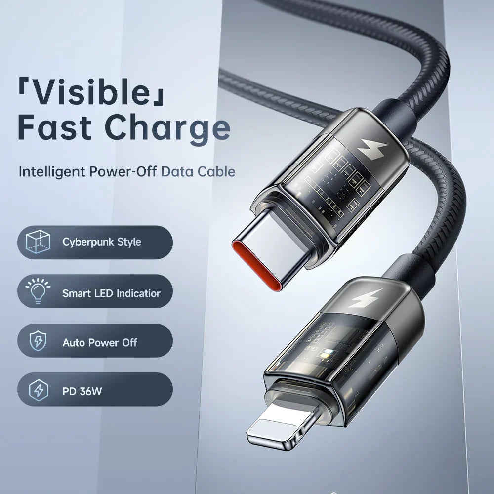 Mcdodo Auto Power Off Type C to Lightning Transparent Cable 1.2m