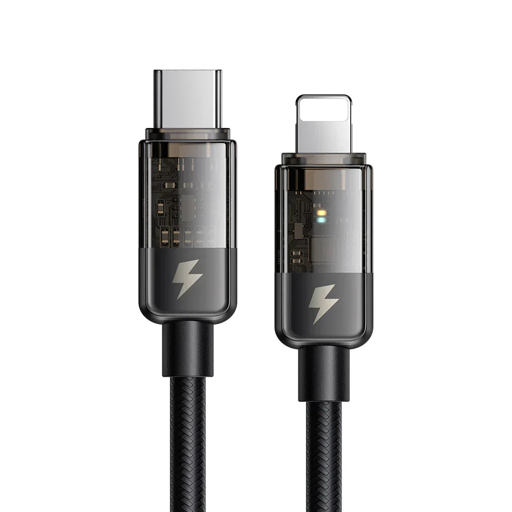 Mcdodo Auto Power Off Type C to Lightning Transparent Cable 1.2m - Black