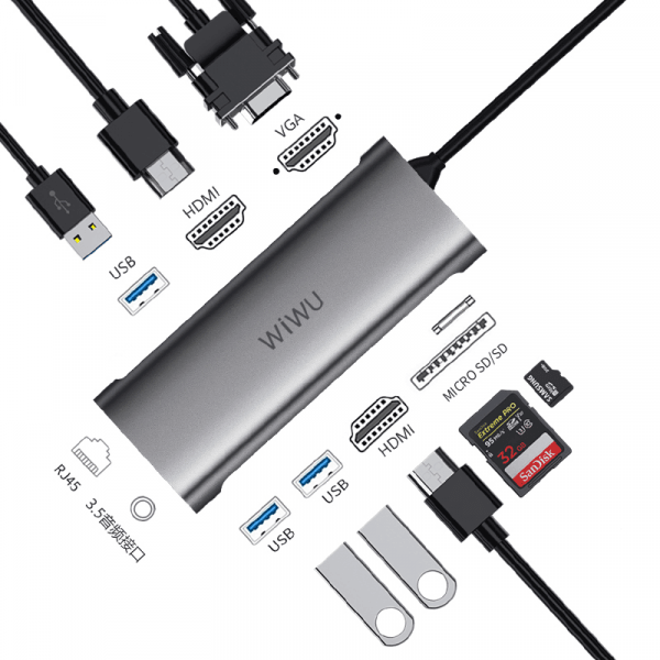 موزع WiWU Alpha 11 في 1 USB C الكل في واحد - رمادي
