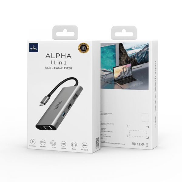 موزع WiWU Alpha 11 في 1 USB C الكل في واحد - رمادي