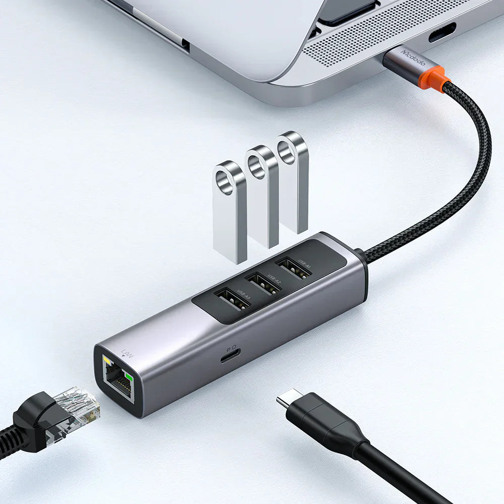 Mcdodo 5 in 1 100W USB C Hub with 3 USB Ports & LAN Port - Black