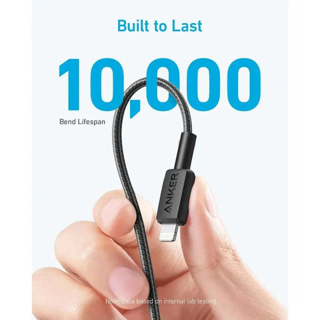 كابل Anker 322 USB C إلى Lightning بطول 3 أقدام، متين وشحن سريع - أبيض