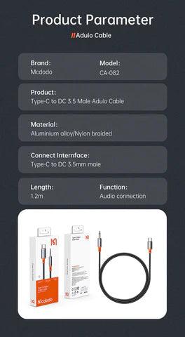 Mcdodo Type C to DC3.5mm Audio Cable 1.2M High Quality Sound - Black